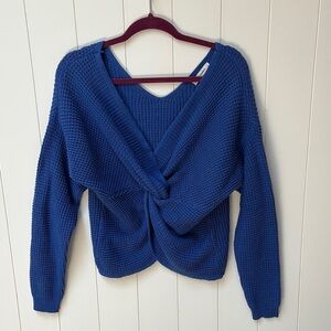 moon & madison royal Blue V-Neck Knit twist wrap Sweater waffle weave L